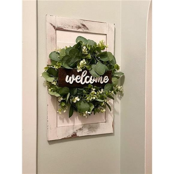 Welcome Sign Wreath 16'' Rustic Round Hanging Door Decor Outdoor Indoor - Picture 4 of 8